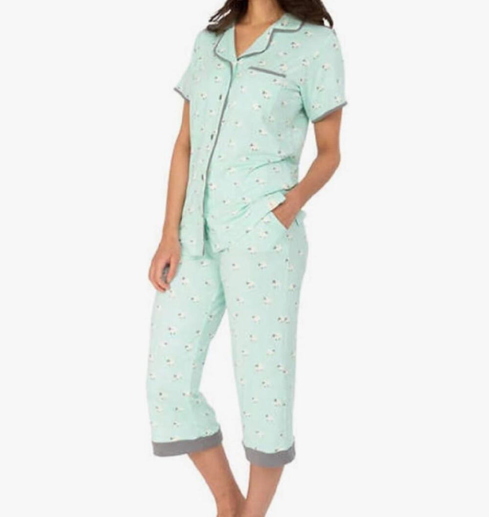 Munki Munki 2pc Pajama Set Teal Womens Lamb Novelty Print Short Sleeves Large